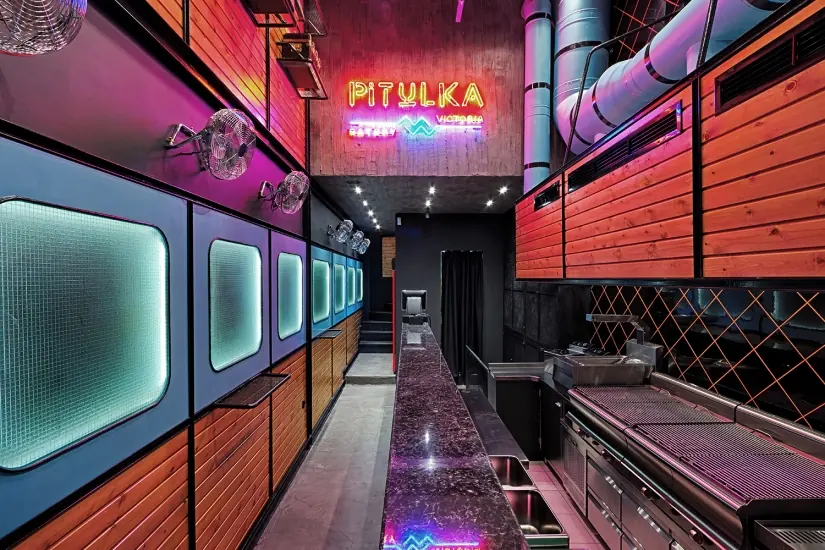 Pitulka: The corridor with lit panels